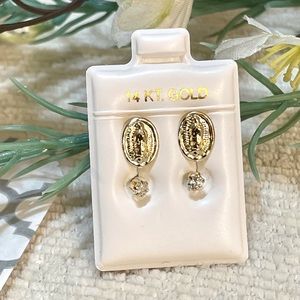 Solid Yellow Gold 14 Karat Telephone Guadalupe 7x10mm 2mm Clear Cz Earring